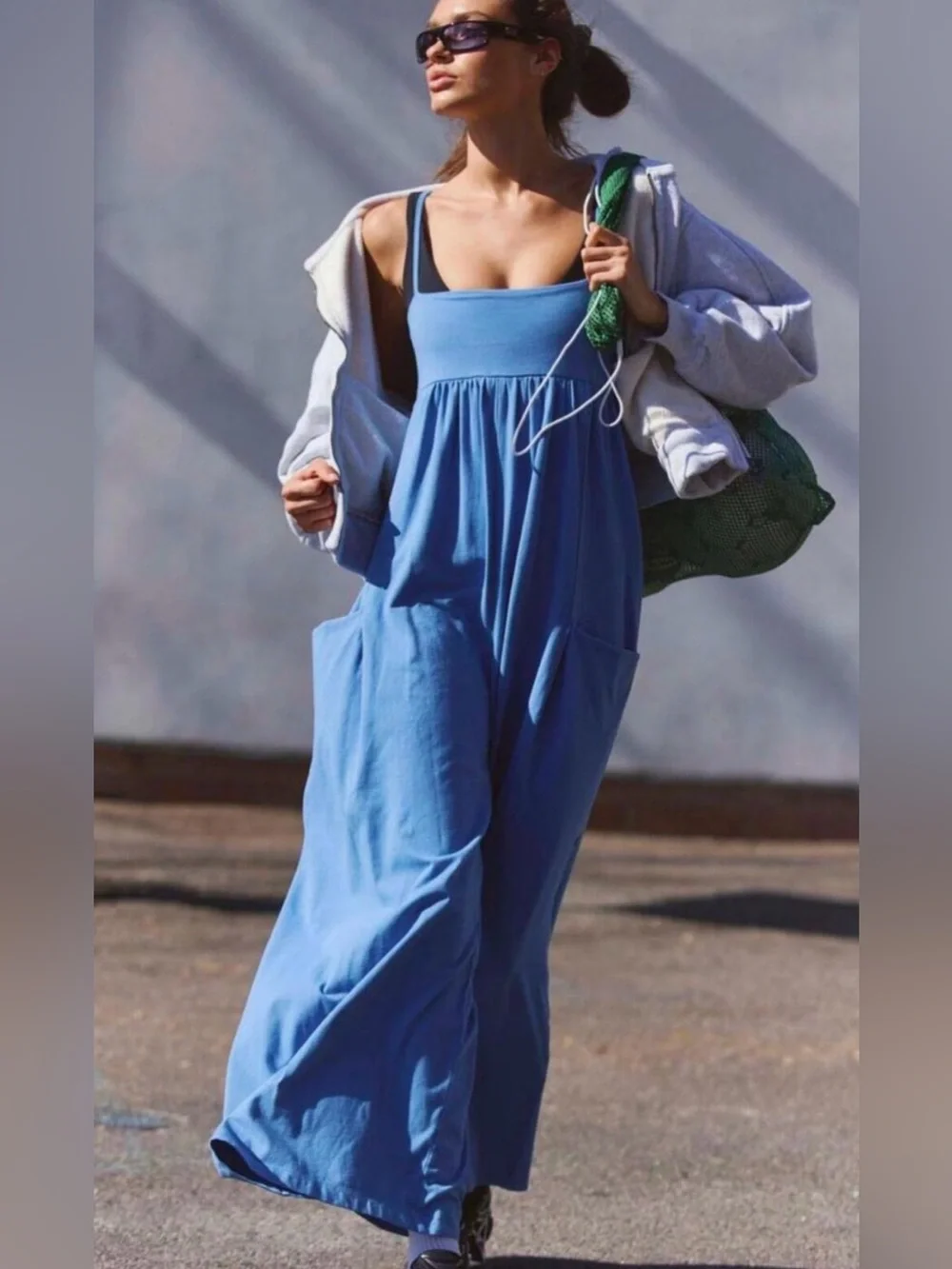 NWT Free People FP Movement Hot Shot Strappy Onsie Jumpsuit Jumper Blue Size XL - Picture 4 of 12